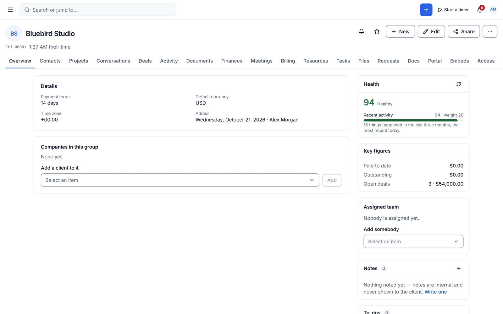 Client detail page