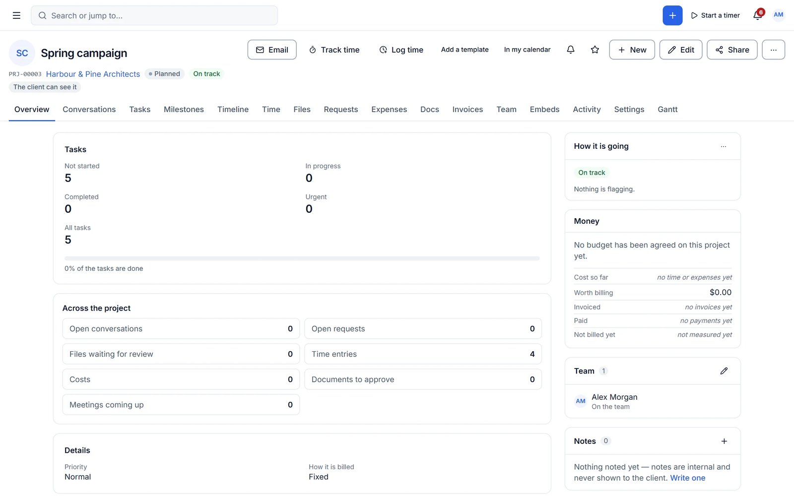 Project overview with budget